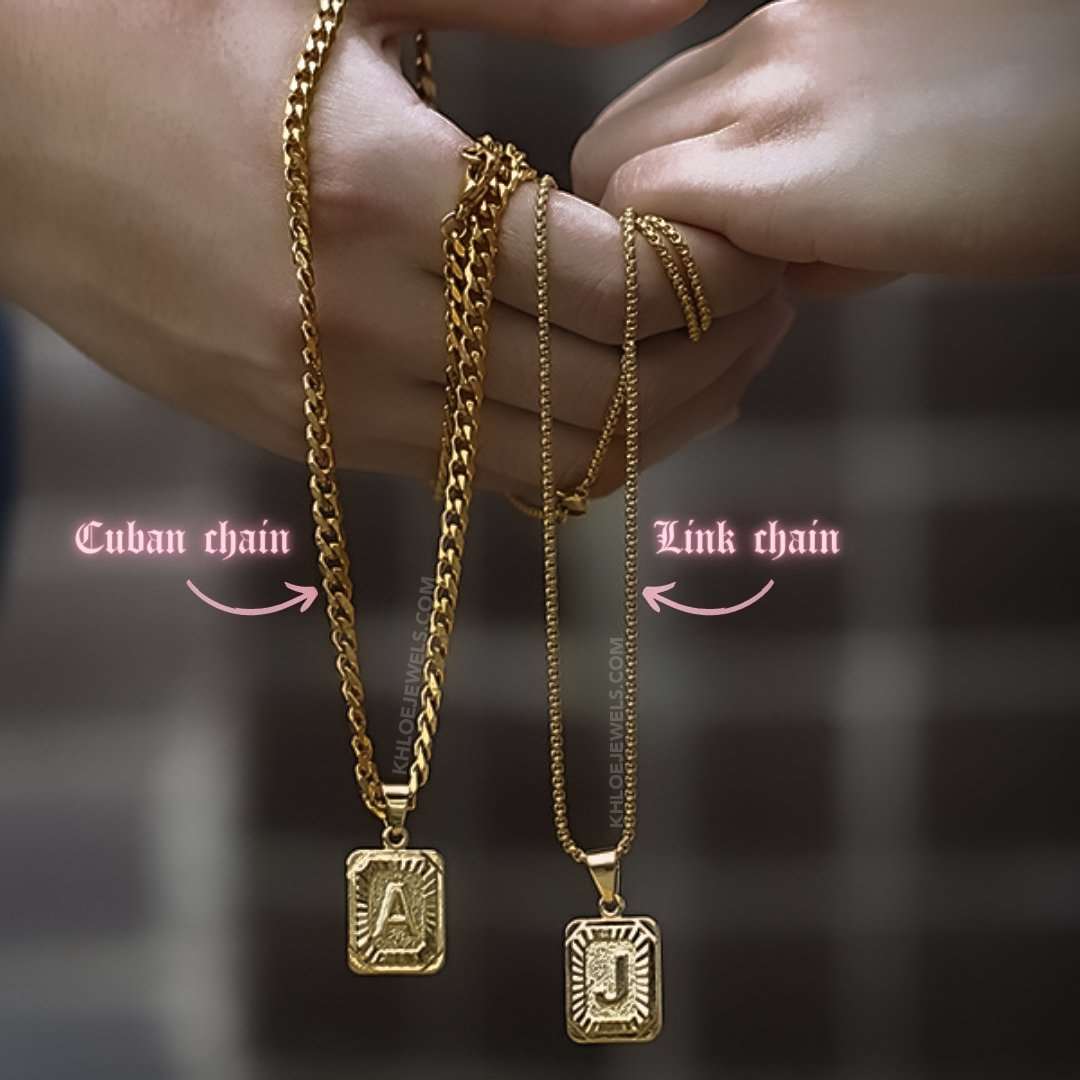 Necklaces 18K Gold Lux Initial Cuban Chain Necklace KHLOE JEWELS