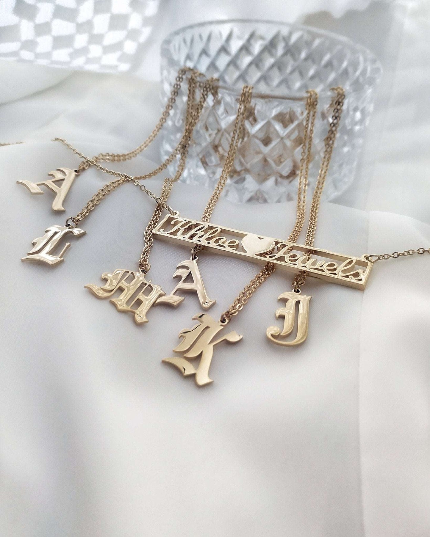 Necklaces Ancient English Goth Initial Necklace KHLOE JEWELS