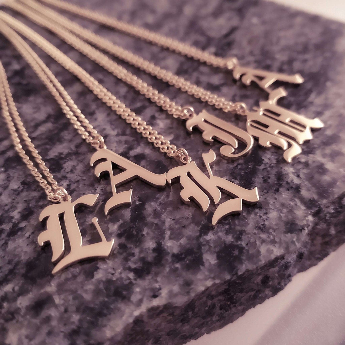 Necklaces Ancient English Goth Initial Necklace KHLOE JEWELS