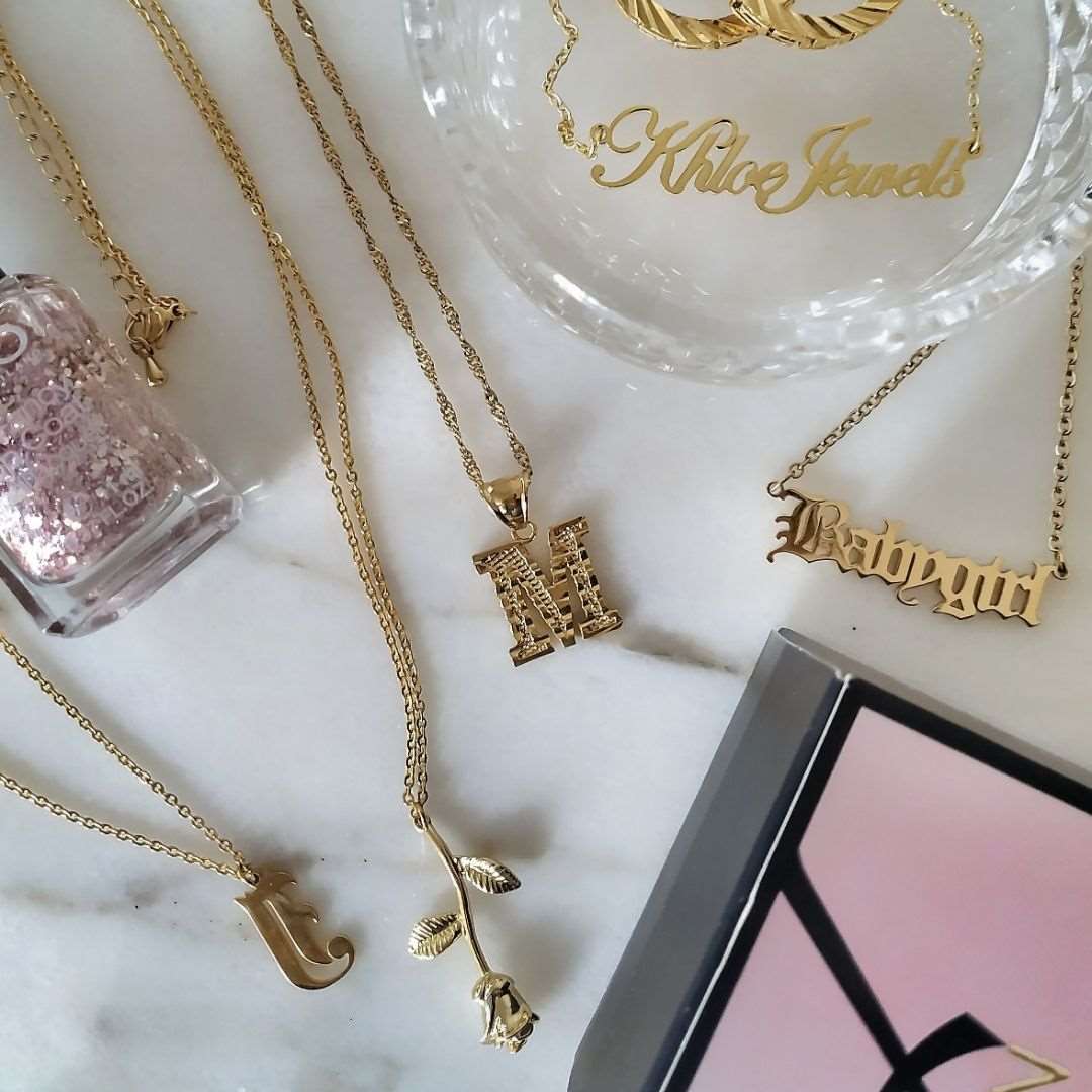 Necklaces Ancient English Goth Initial Necklace KHLOE JEWELS