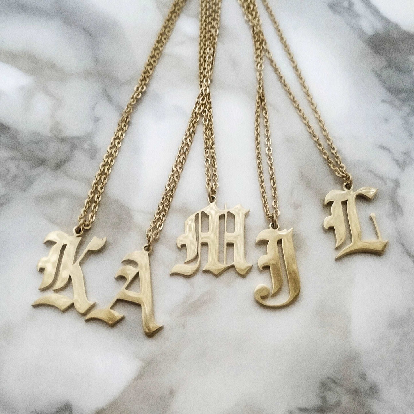 Necklaces Ancient English Goth Initial Necklace KHLOE JEWELS