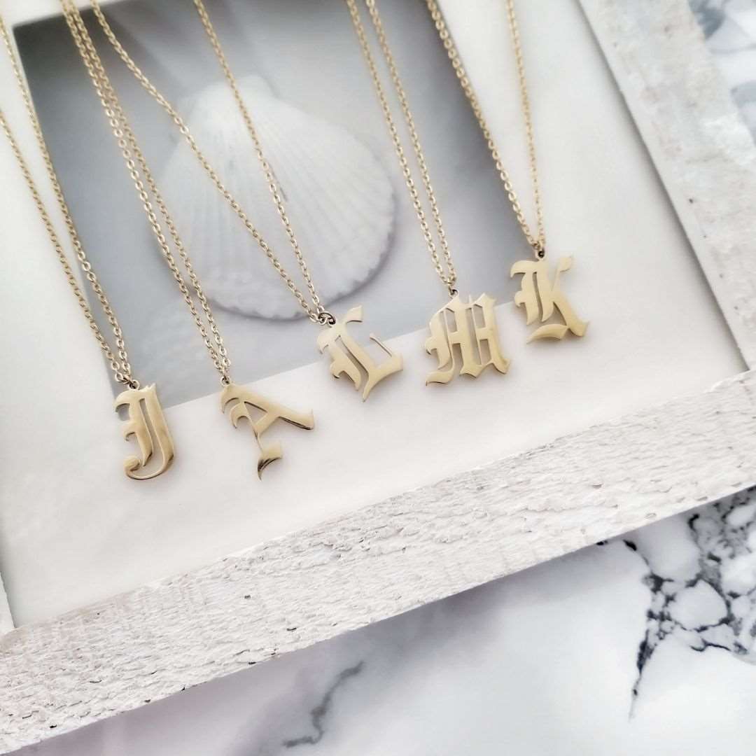 Necklaces Ancient English Goth Initial Necklace KHLOE JEWELS