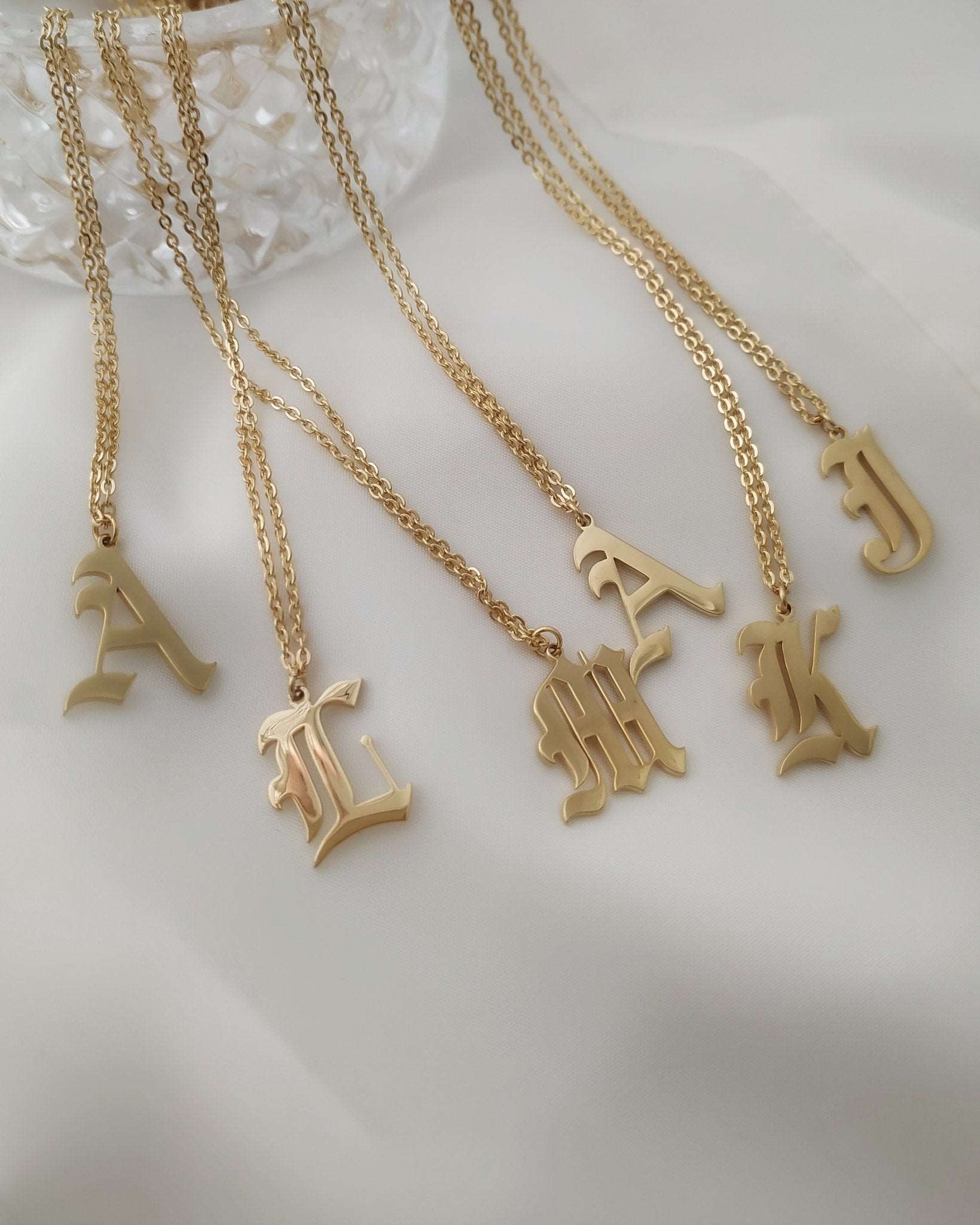 Necklaces Ancient English Goth Initial Necklace KHLOE JEWELS