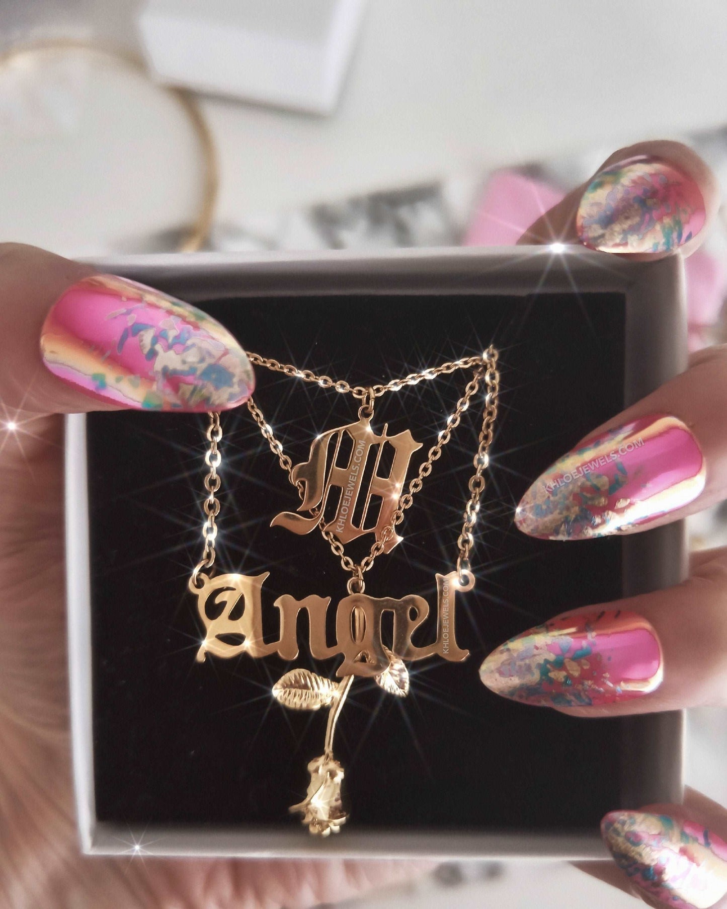 Necklaces Ancient English Goth Initial Necklace KHLOE JEWELS