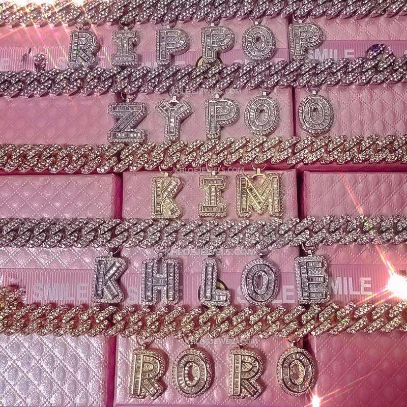Necklaces Azzam CZ Baguette Letters Cuban Chain KHLOE JEWELS Custom Jewelry