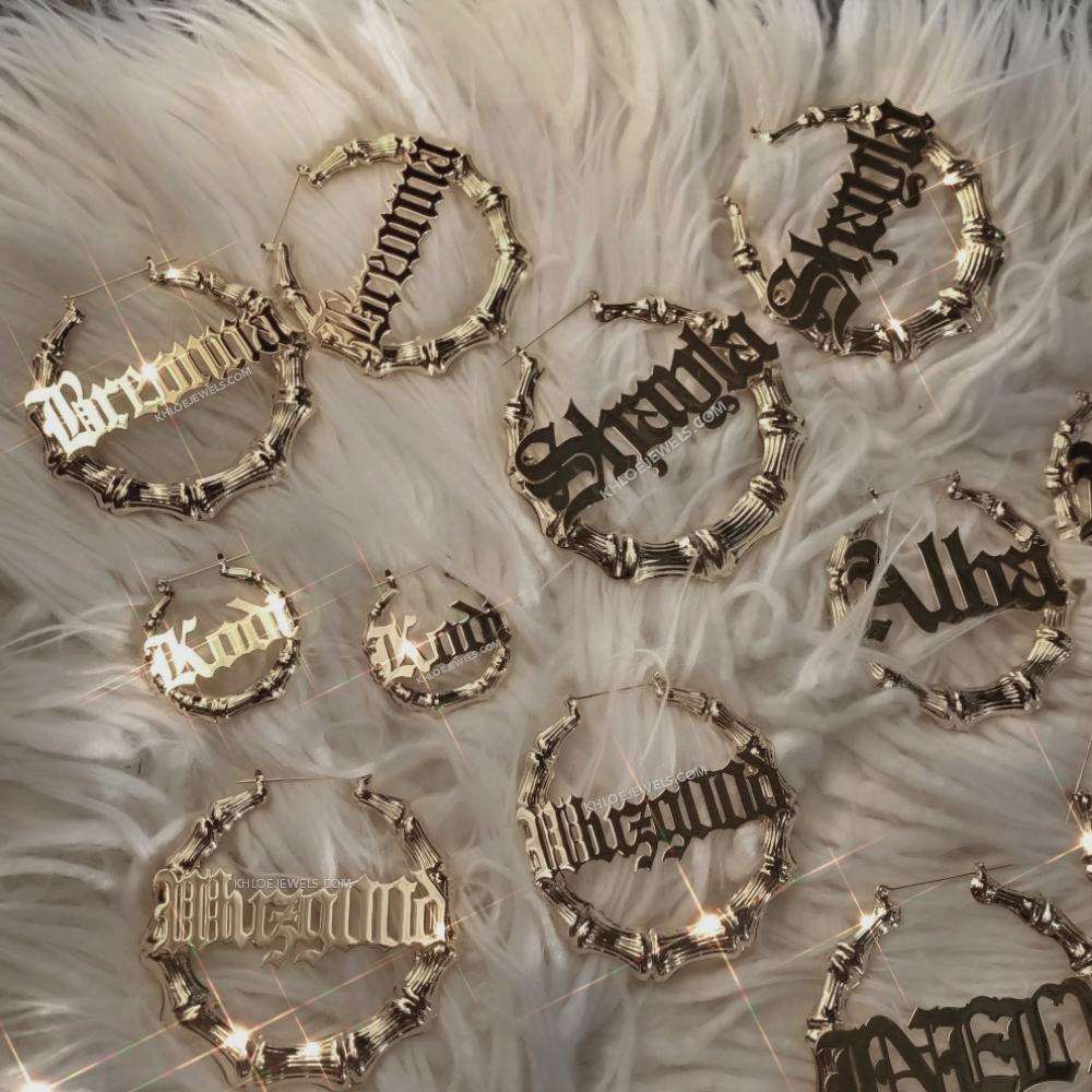 Earrings Bamboo Custom Name Hoop Earrings KHLOE JEWELS Custom Jewelry