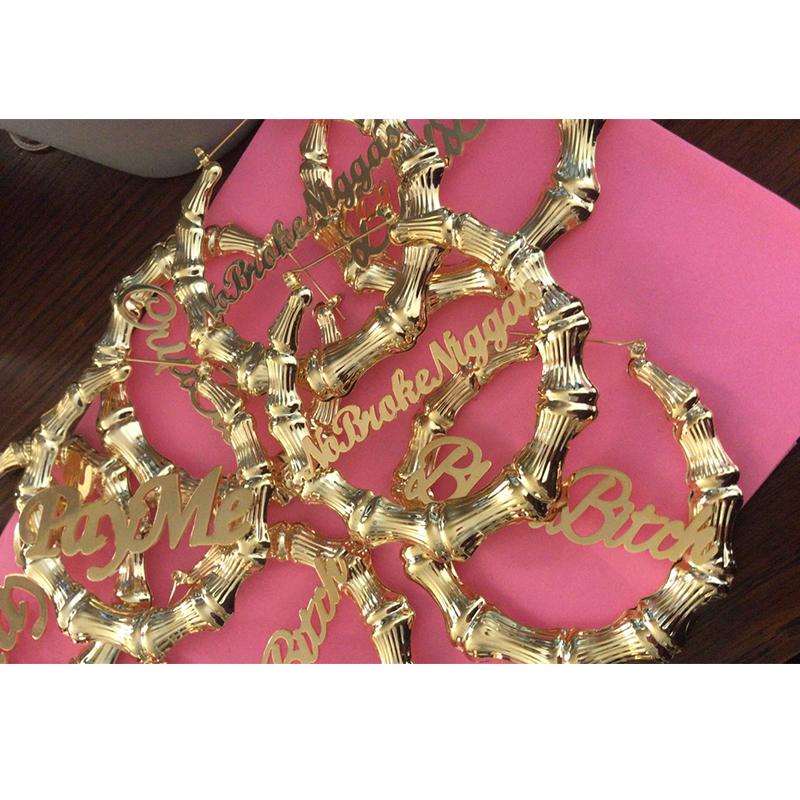 Earrings Bamboo Custom Name Hoop Earrings KHLOE JEWELS Custom Jewelry