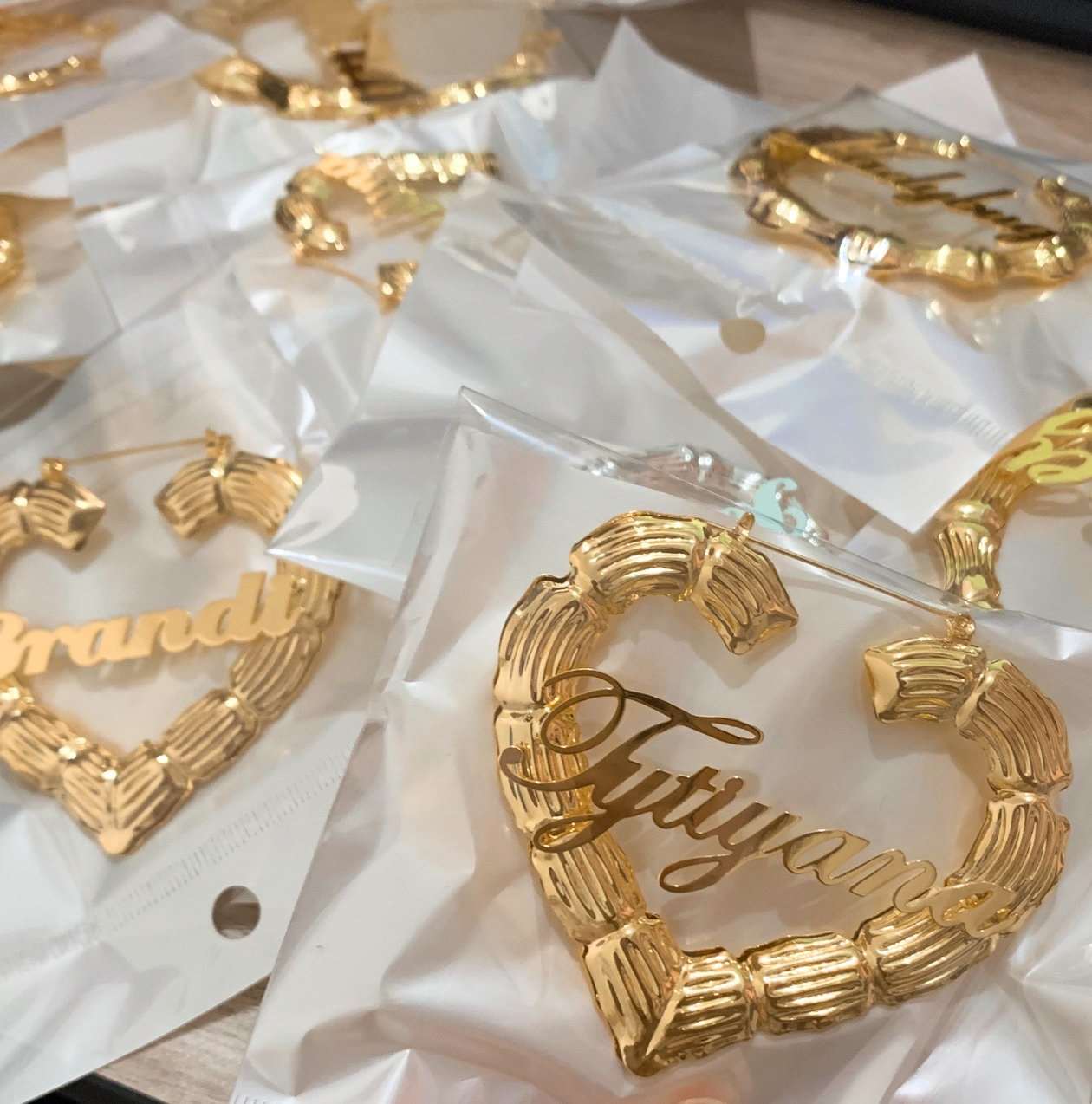 Earrings Bamboo Heart Custom Name Hoop Earrings KHLOE JEWELS Custom Jewelry