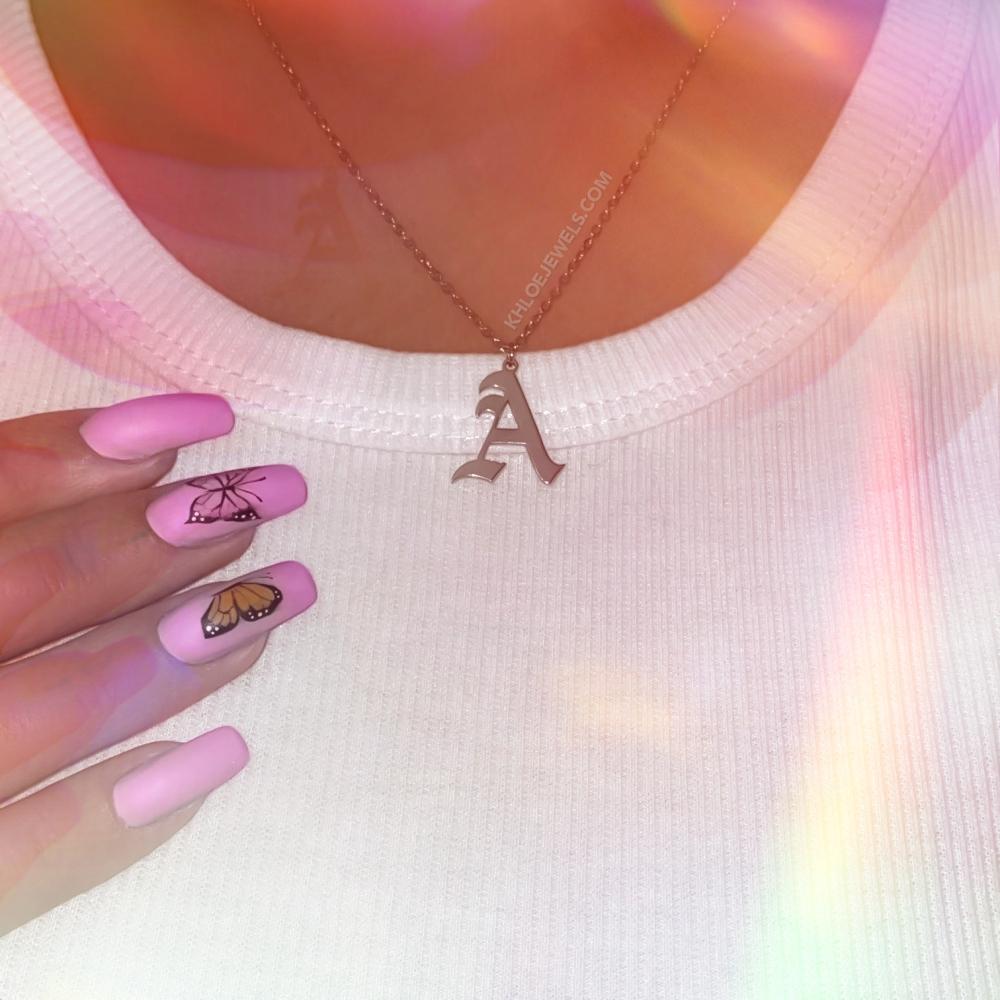 Necklaces Ancient English Goth Initial Necklace KHLOE JEWELS
