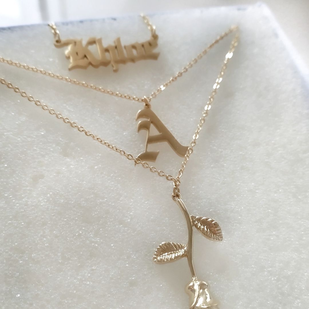 Necklaces Ancient English Goth Initial Necklace KHLOE JEWELS