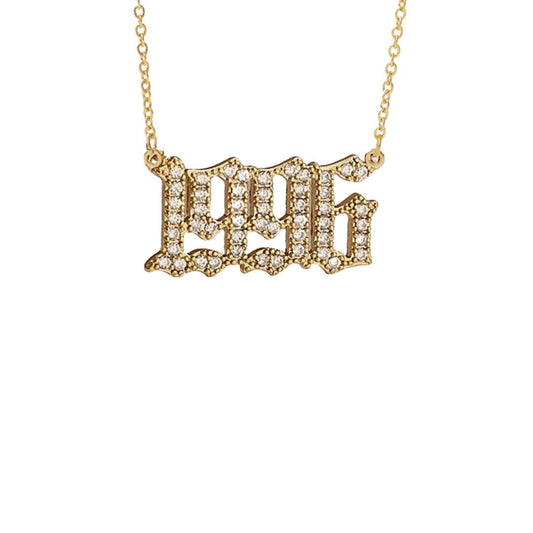 Necklaces Ancient Old English CZ Birth Year Necklace KHLOE JEWELS
