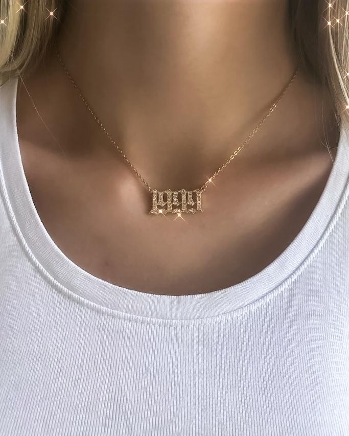 Necklaces Ancient Old English CZ Birth Year Necklace KHLOE JEWELS Sale