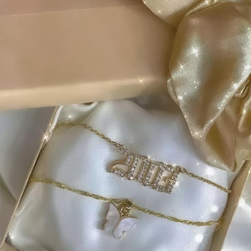 Necklaces Ancient Old English CZ Birth Year Necklace KHLOE JEWELS Sale