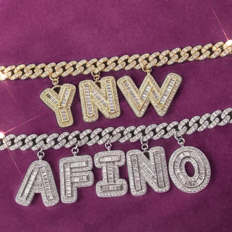 Necklaces Azzam CZ Baguette Letters Cuban Chain KHLOE JEWELS Custom Jewelry