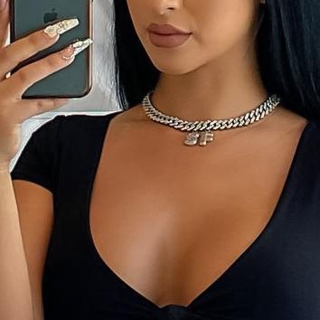 Necklaces Azzam CZ Baguette Letters Cuban Chain KHLOE JEWELS Custom Jewelry