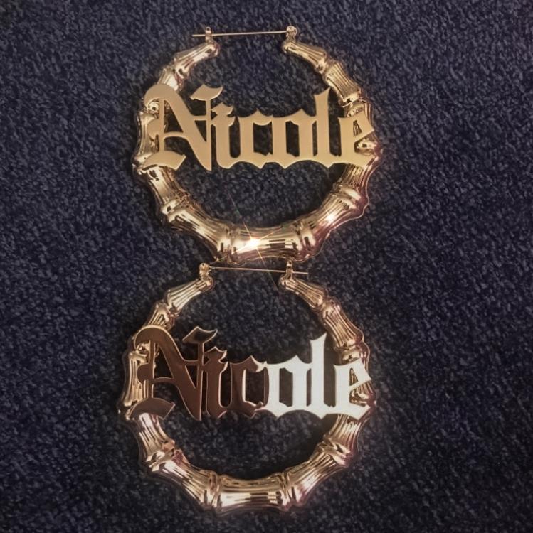 Earrings Bamboo Custom Name Hoop Earrings KHLOE JEWELS Custom Jewelry