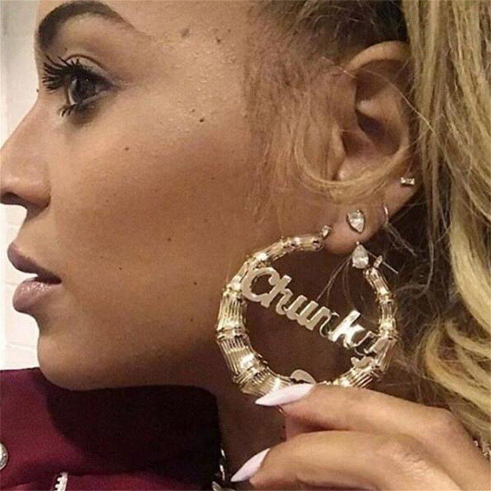 Earrings Bamboo Custom Name Hoop Earrings KHLOE JEWELS Custom Jewelry