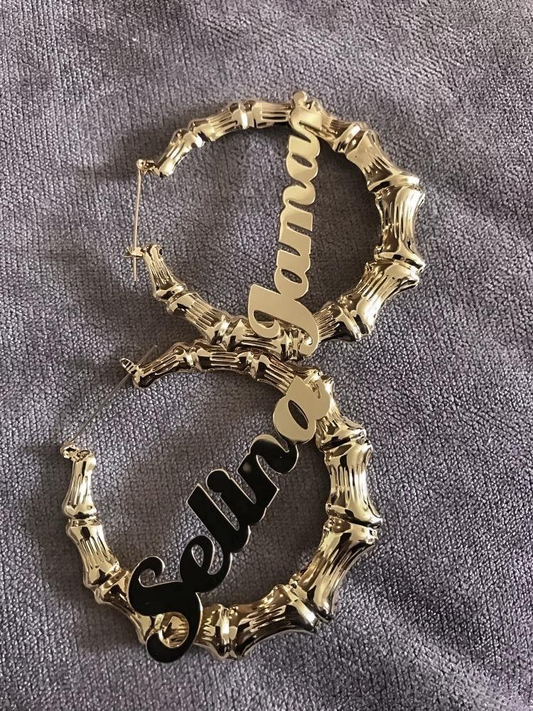 Earrings Bamboo Custom Name Hoop Earrings KHLOE JEWELS Custom Jewelry