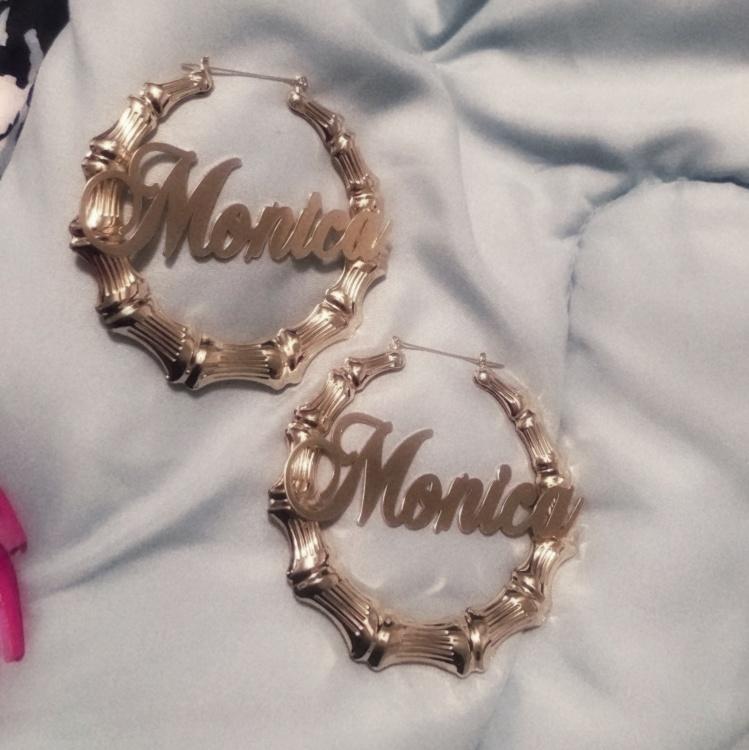 Earrings Bamboo Custom Name Hoop Earrings KHLOE JEWELS Custom Jewelry