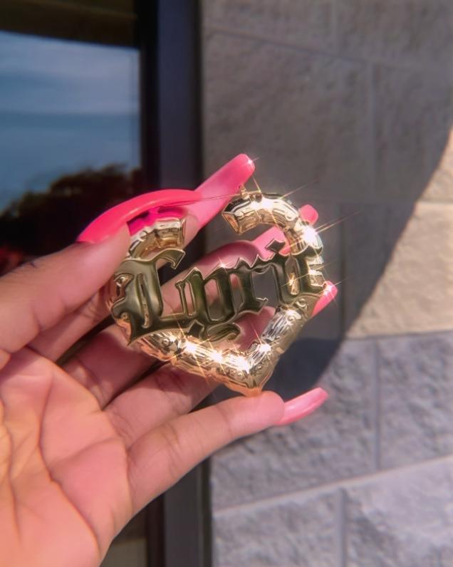 Earrings Bamboo Heart Custom Name Hoop Earrings KHLOE JEWELS Custom Jewelry