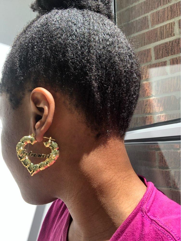 Earrings Bamboo Heart Custom Name Hoop Earrings KHLOE JEWELS Custom Jewelry