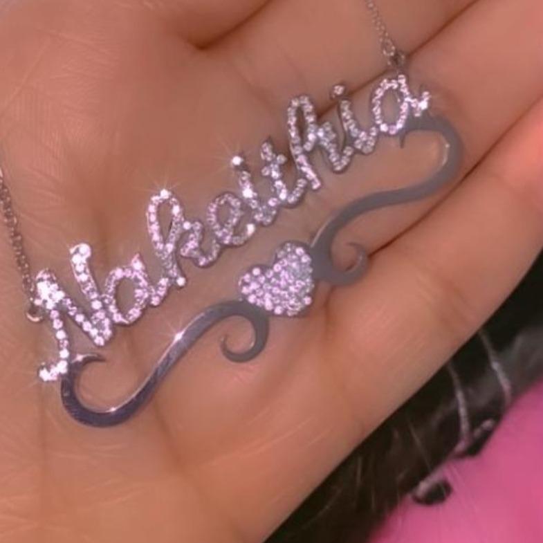 Necklaces Flourish Heart CZ Custom Nameplate KHLOE JEWELS Custom Jewelry