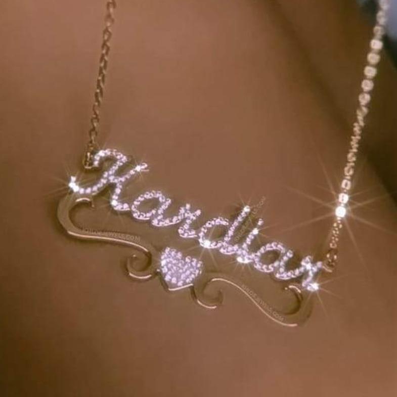 Necklaces Flourish Heart CZ Custom Nameplate KHLOE JEWELS Custom Jewelry