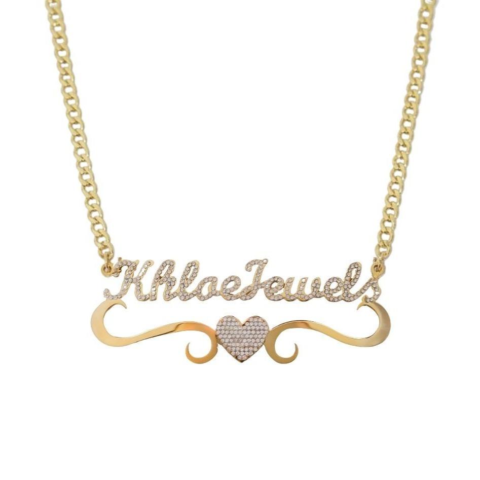 Necklaces Flourish Heart CZ Custom Nameplate KHLOE JEWELS Custom Jewelry