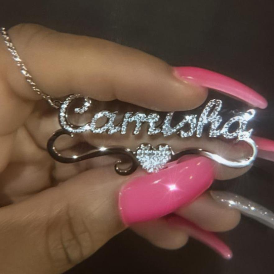 Necklaces Flourish Heart CZ Custom Nameplate KHLOE JEWELS Custom Jewelry