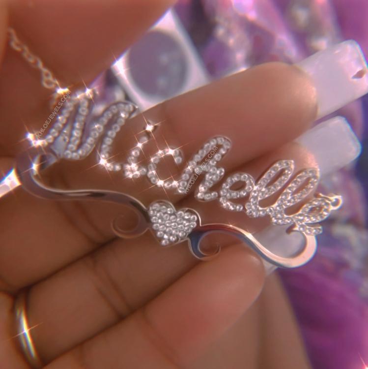 Necklaces Flourish Heart CZ Custom Nameplate KHLOE JEWELS Custom Jewelry