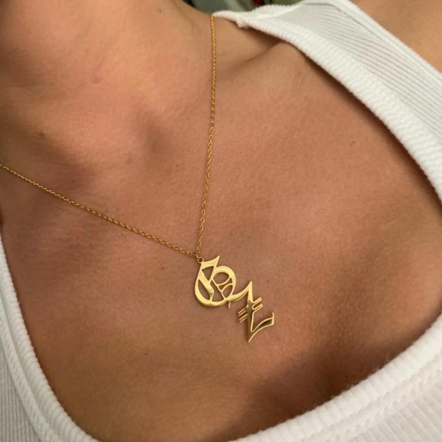 Necklaces Gothic Double Letter Custom Necklace KHLOE JEWELS Custom Jewelry
