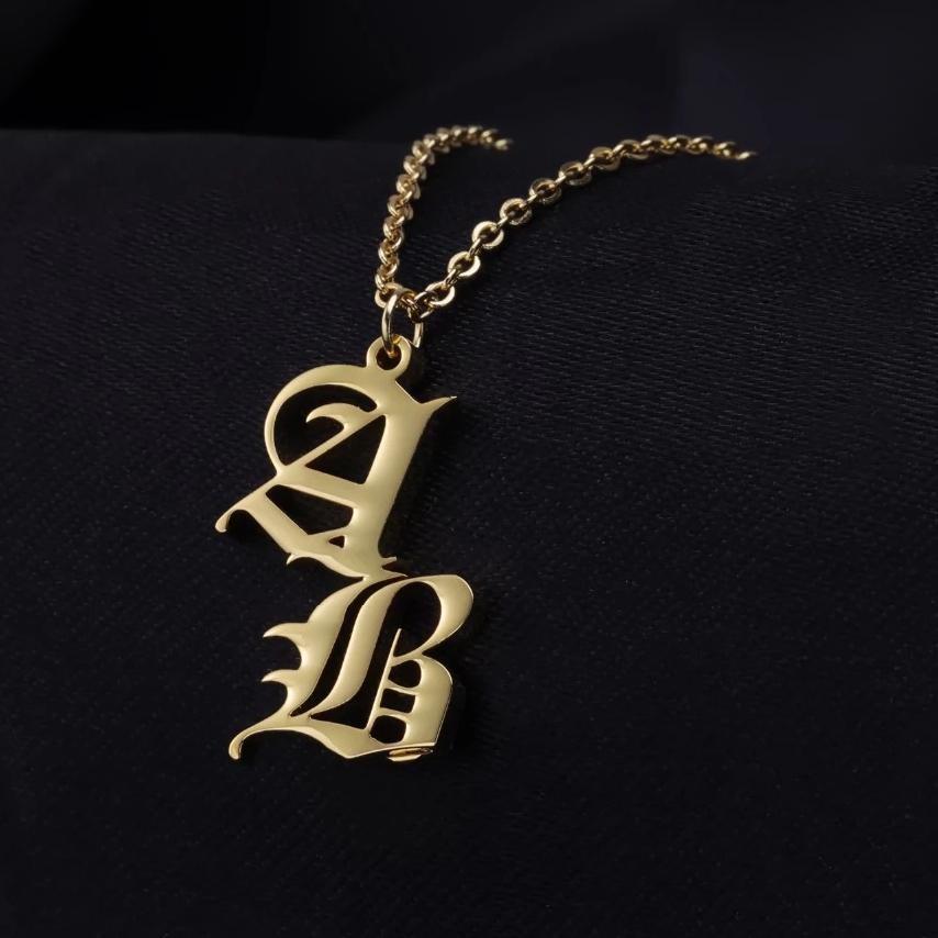 Necklaces Gothic Double Letter Custom Necklace KHLOE JEWELS Custom Jewelry