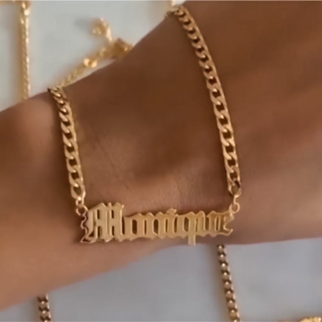 Necklaces Old English Cuban Link Nameplate KHLOE JEWELS Custom Jewelry