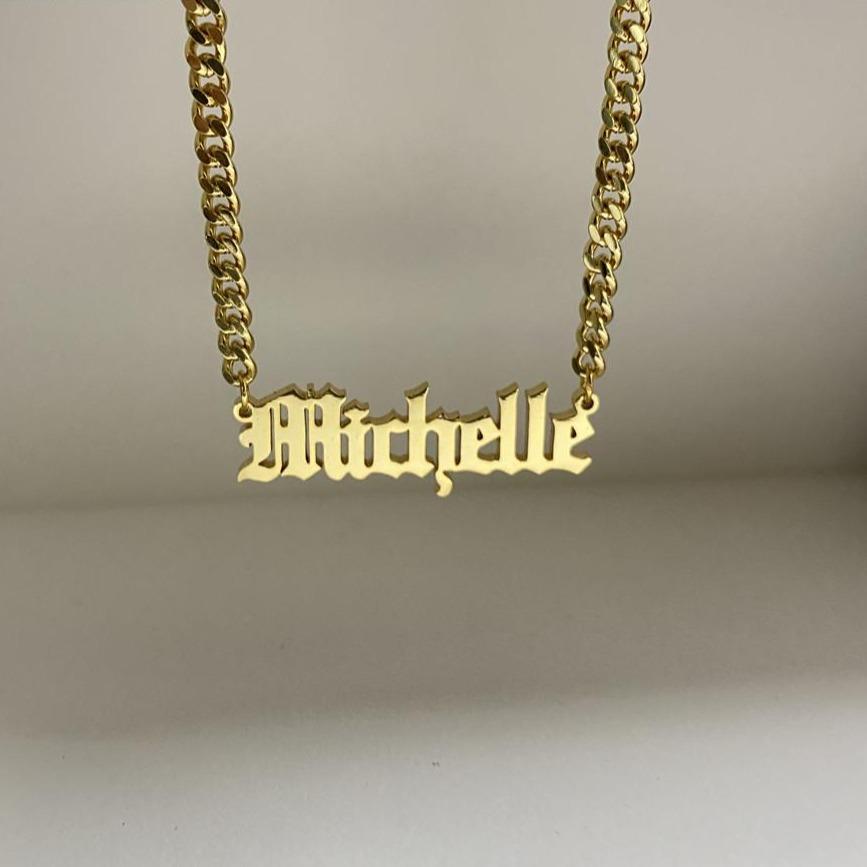 Necklaces Old English Cuban Link Nameplate KHLOE JEWELS Custom Jewelry