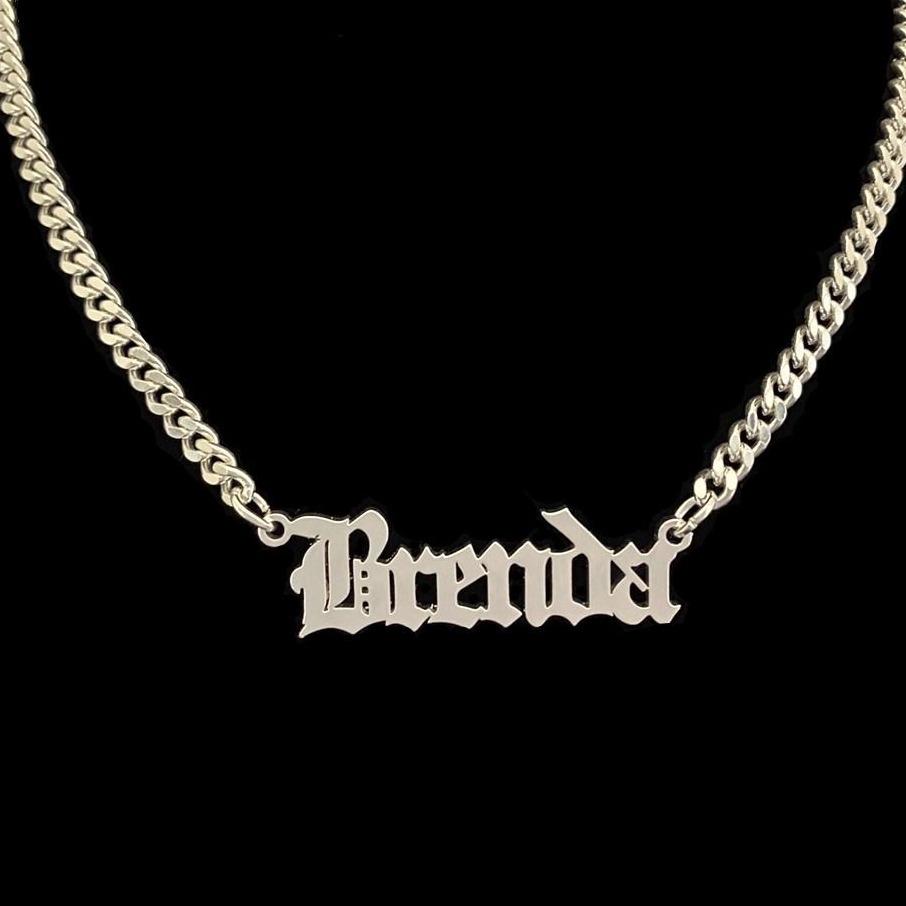 Necklaces Old English Cuban Link Nameplate KHLOE JEWELS Custom Jewelry