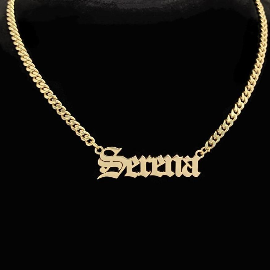 Necklaces Old English Cuban Link Nameplate KHLOE JEWELS Custom Jewelry