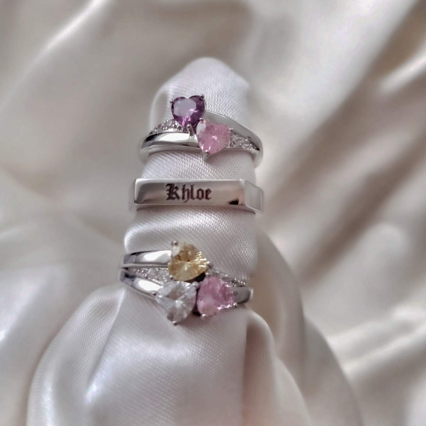 Rings Serene Heart CZ Custom Birthstones Ring KHLOE JEWELS
