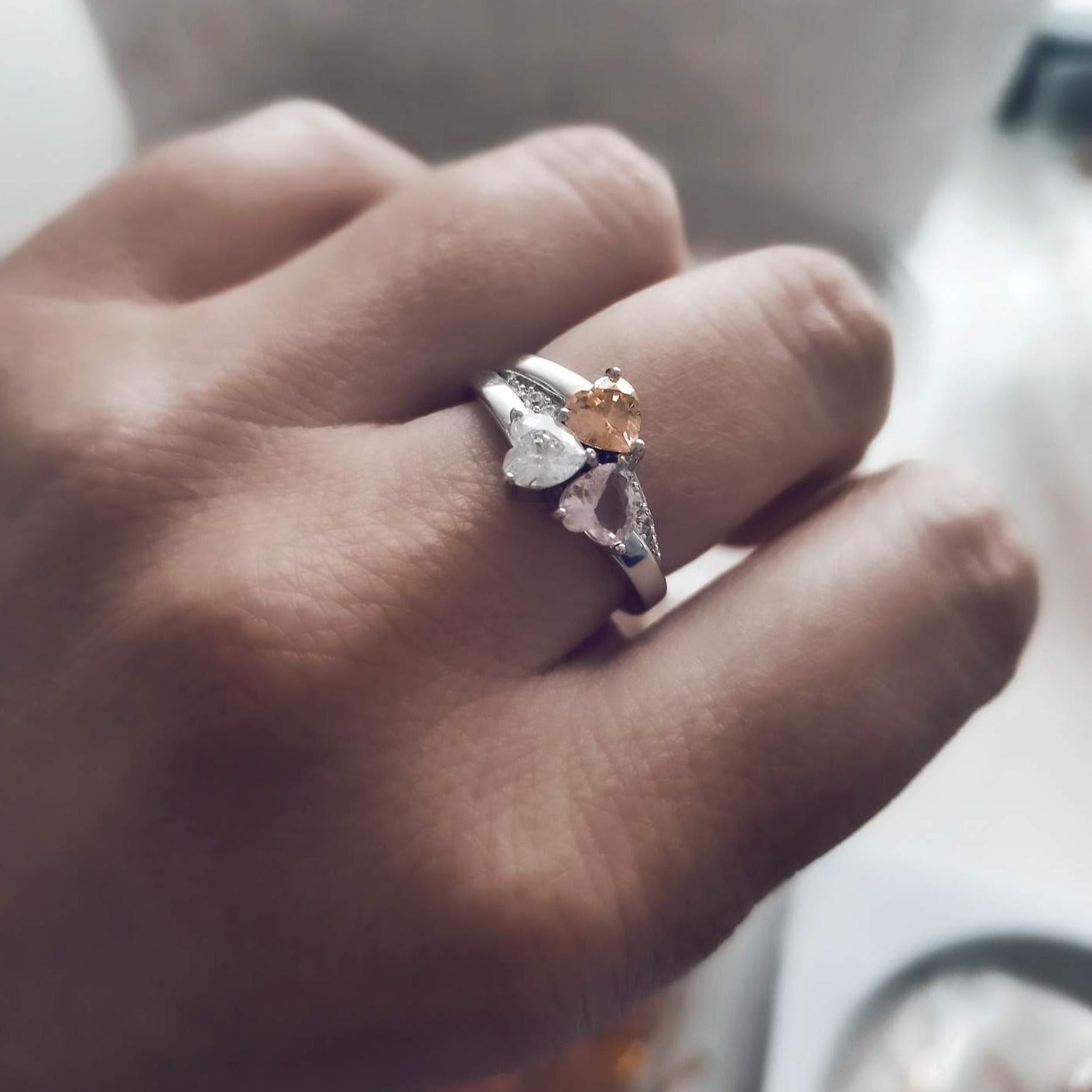 Rings Serene Heart CZ Custom Birthstones Ring KHLOE JEWELS