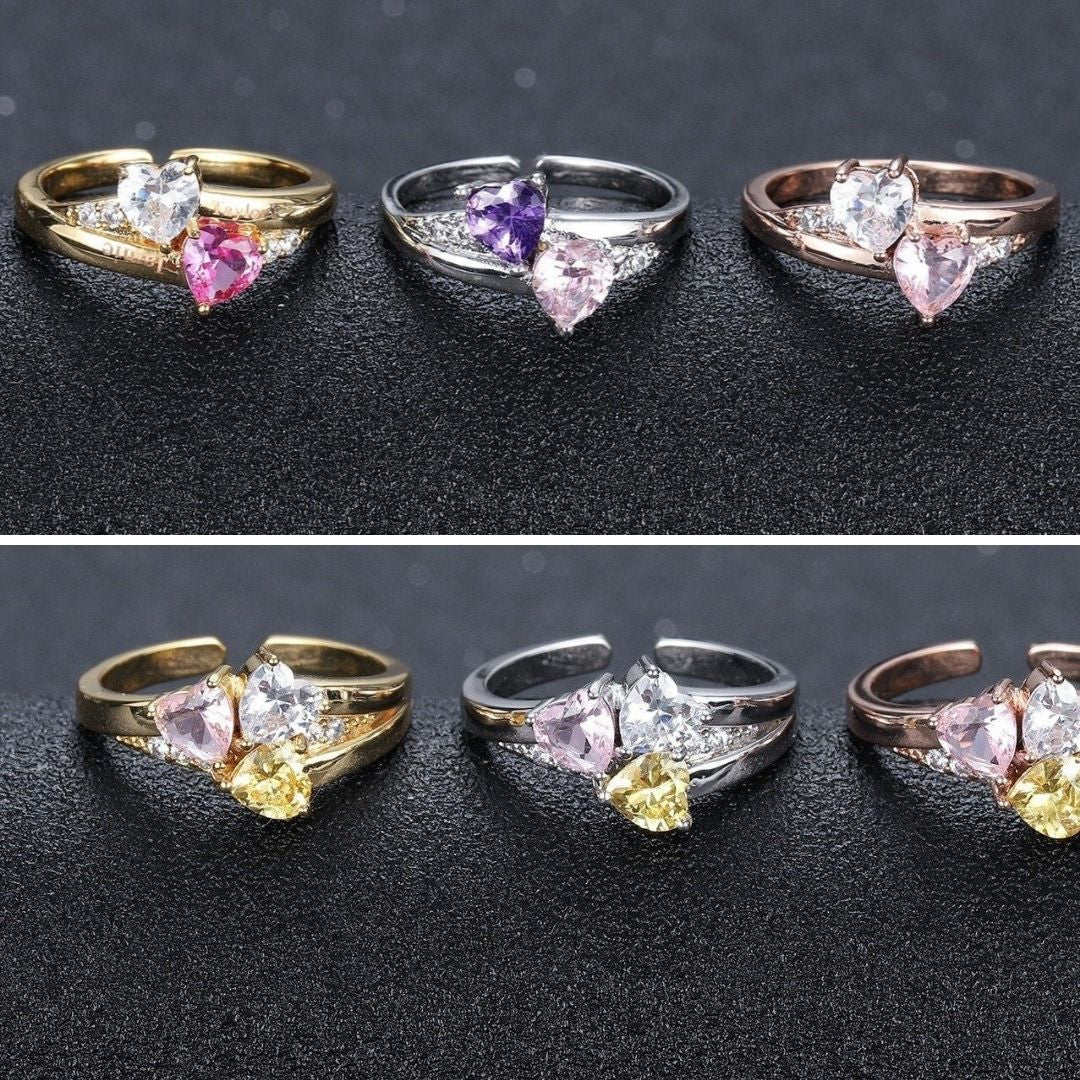 Rings Serene Heart CZ Custom Birthstones Ring KHLOE JEWELS