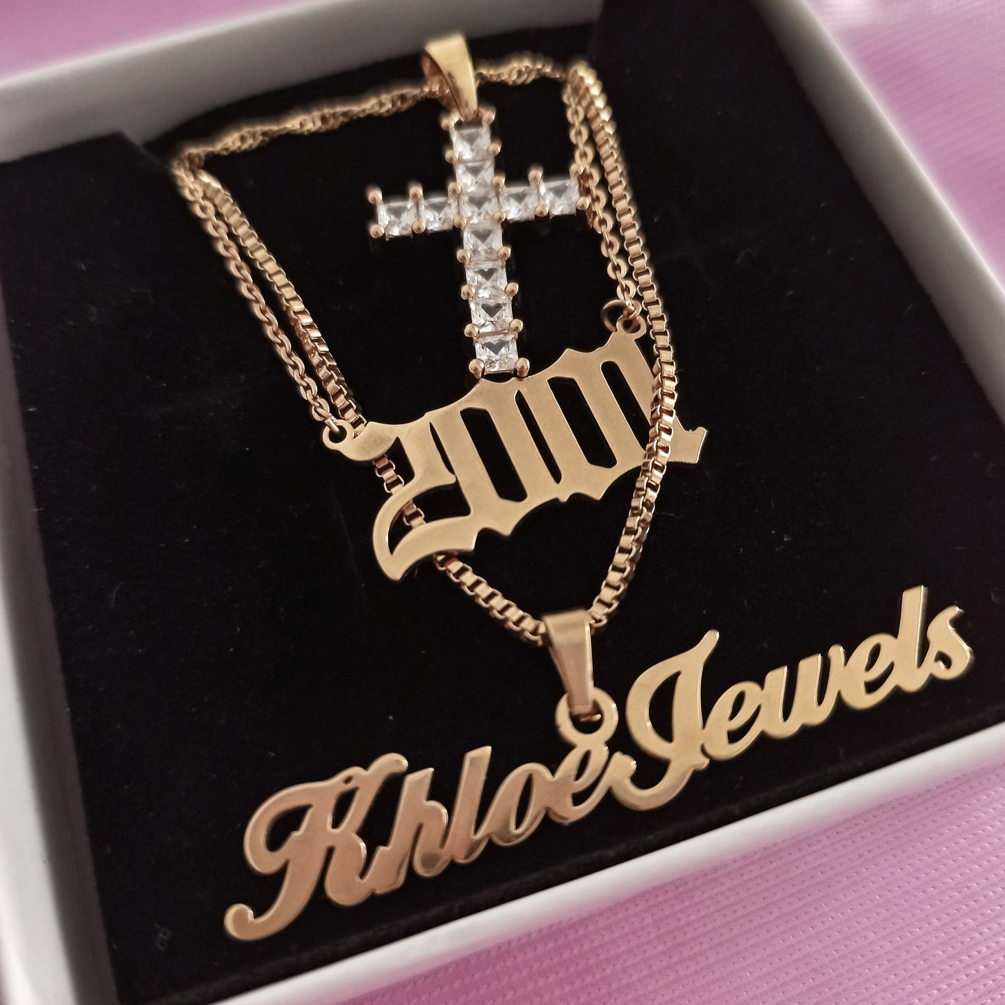 Necklaces Vie Custom Name Box Chain Plunge Necklace KHLOE JEWELS Custom Jewelry