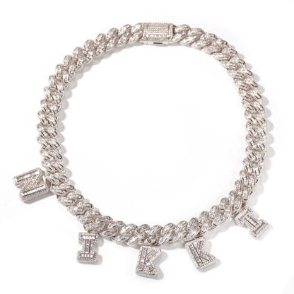 Necklaces Azzam CZ Baguette Letters Cuban Chain KHLOE JEWELS Custom Jewelry