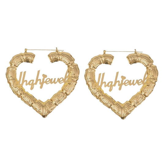 Earrings Bamboo Heart Custom Name Hoop Earrings KHLOE JEWELS Custom Jewelry