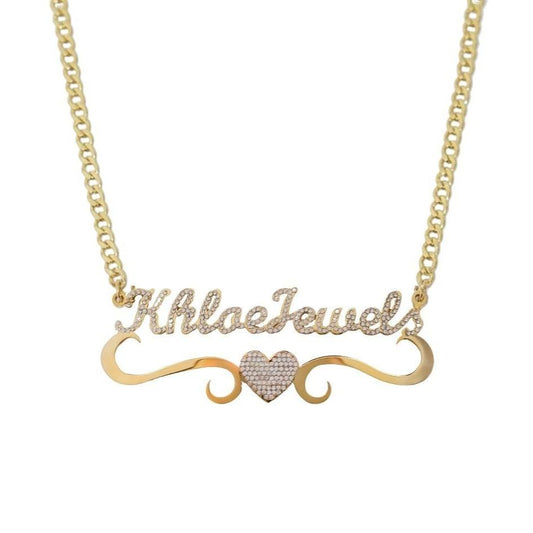Necklaces Flourish Heart CZ Custom Nameplate KHLOE JEWELS Custom Jewelry