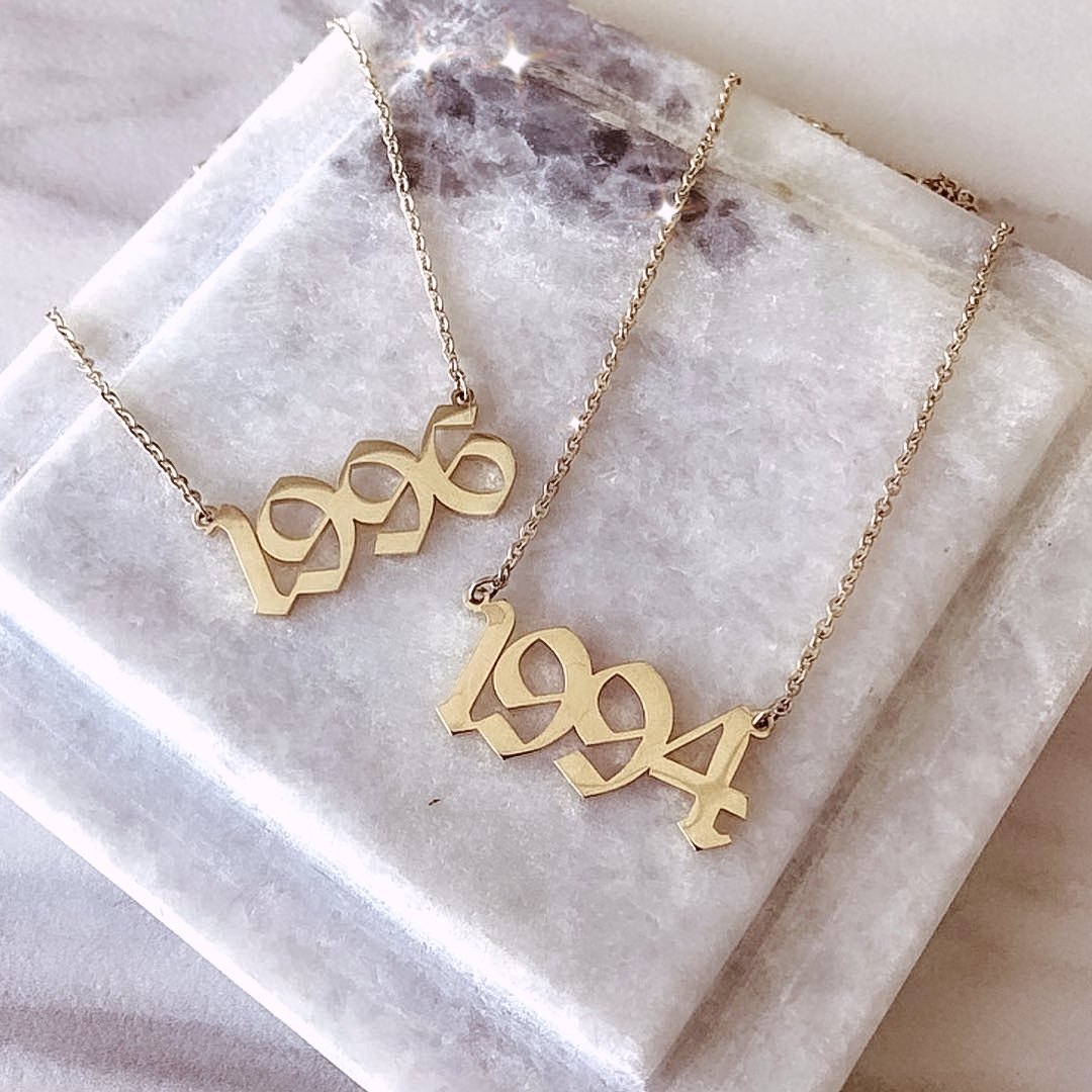 Necklaces Old English Birth Year Necklace (Dainty) KHLOE JEWELS