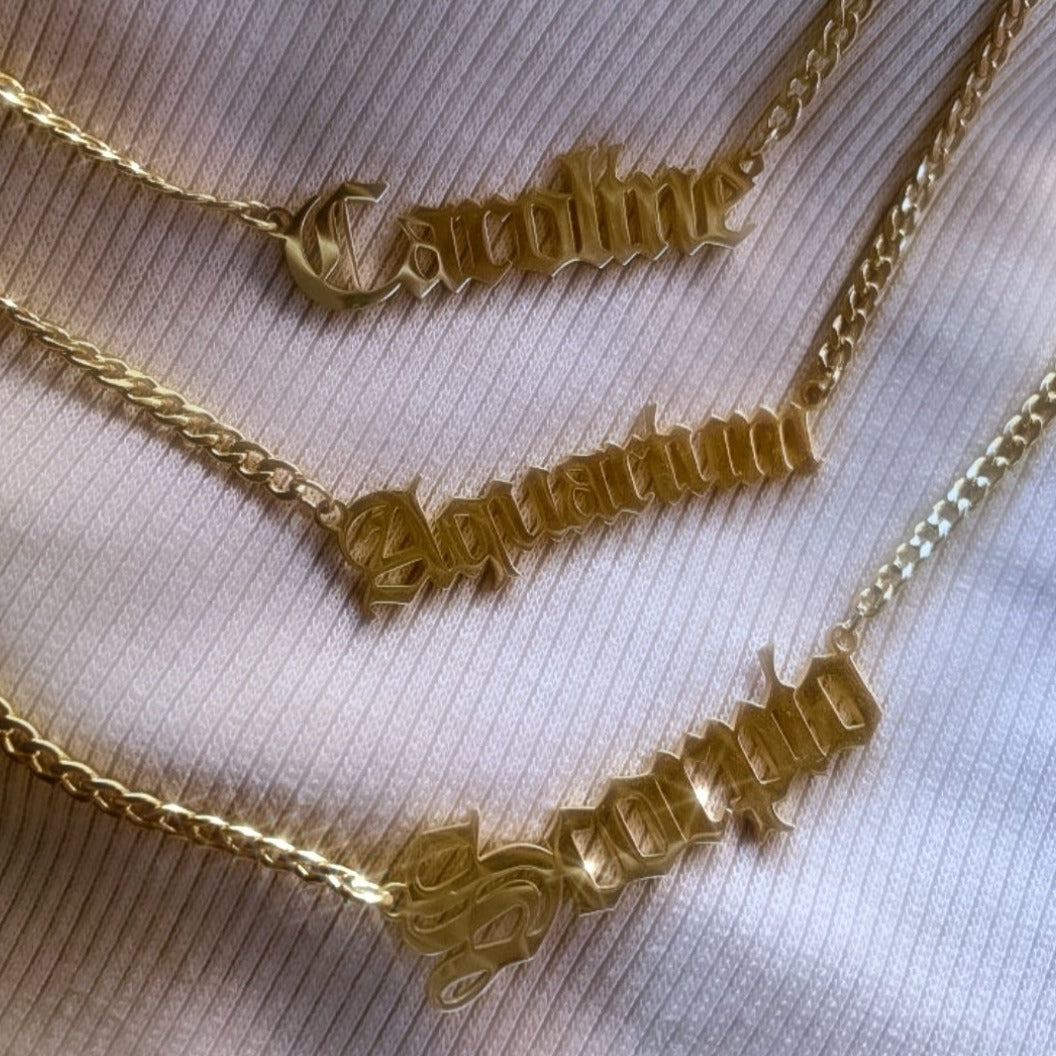 Necklaces Old English Cuban Link Nameplate KHLOE JEWELS Custom Jewelry