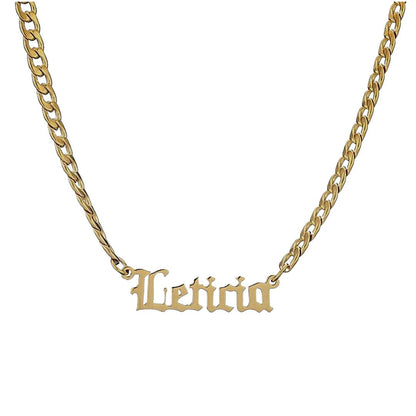 Necklaces Old English Cuban Link Nameplate KHLOE JEWELS Custom Jewelry