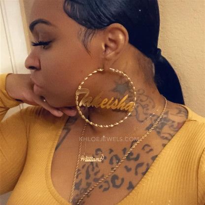 Earrings Twisted Custom Nameplate Hoop Earrings KHLOE JEWELS Custom Jewelry