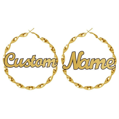Earrings Twisted Custom Nameplate Hoop Earrings KHLOE JEWELS Custom Jewelry